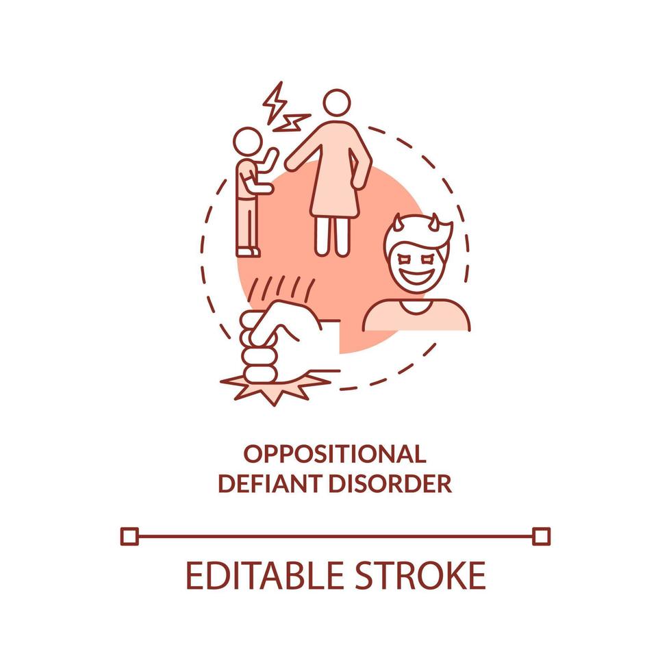 Oppositional defiant disorder terracotta concept icon. Disruptive behavior in child abstract idea thin line illustration. Isolated outline drawing. Editable stroke. Arial, Myriad Pro-Bold fonts used vector