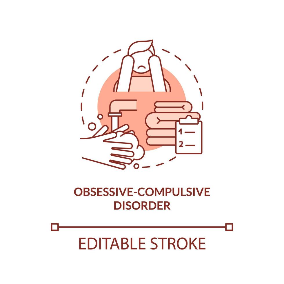 Obsessive-compulsive disorder terracotta concept icon. Fear of contamination abstract idea thin line illustration. Isolated outline drawing. Editable stroke. Arial, Myriad Pro-Bold fonts used vector