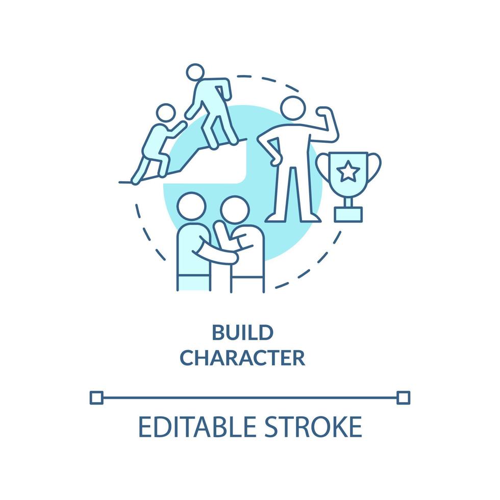 Build character turquoise concept icon. Human personality abstract idea thin line illustration. Strengthening kid mind. Isolated outline drawing. Editable stroke. Arial, Myriad Pro-Bold fonts used vector