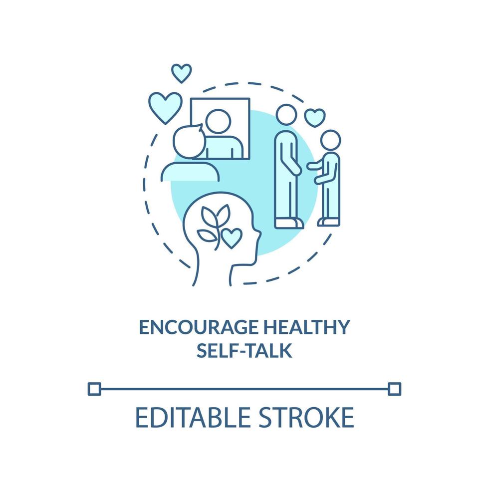 Encourage healthy self-talk turquoise concept icon. Positive thinking skills abstract idea thin line illustration. Isolated outline drawing. Editable stroke. Arial, Myriad Pro-Bold fonts used vector