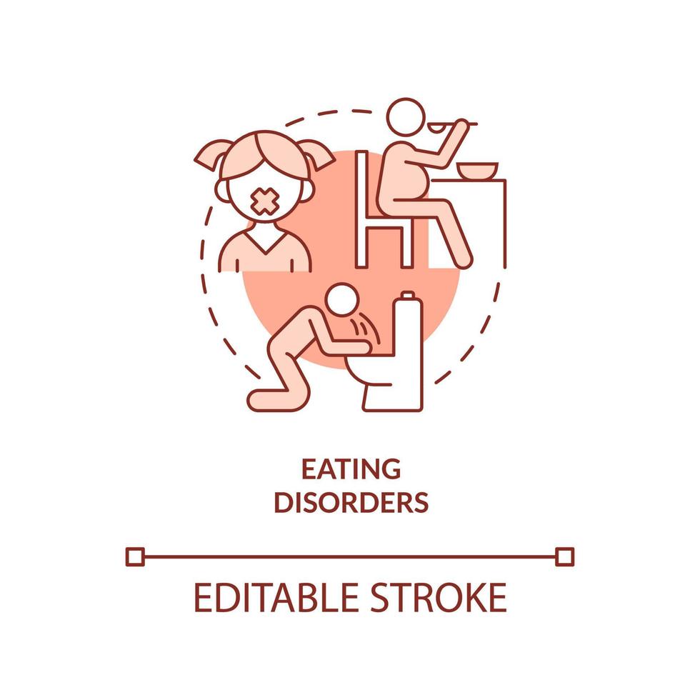 Eating disorders terracotta concept icon. Food intake disorder abstract idea thin line illustration. Bulimia nervosa. Isolated outline drawing. Editable stroke. Arial, Myriad Pro-Bold fonts used vector