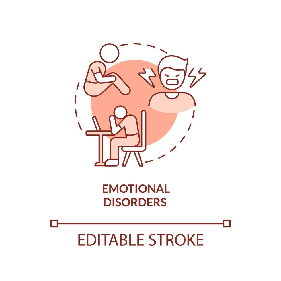 Emotional disorders terracotta concept icon. Facing difficulties with feelings abstract idea thin line illustration. Isolated outline drawing. Editable stroke. Arial, Myriad Pro-Bold fonts used vector