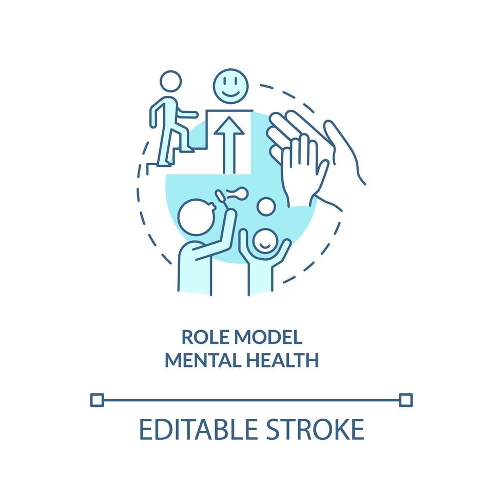 Role model mental health turquoise concept icon. Teaching empathy abstract idea thin line illustration. Mental toughness. Isolated outline drawing. Editable stroke. Arial, Myriad Pro-Bold fonts used vector