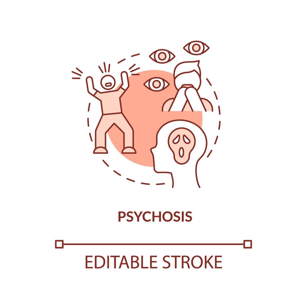 Psychosis terracotta concept icon. Teenager mental disorder abstract idea thin line illustration. Psychotic episodes. Isolated outline drawing. Editable stroke. Arial, Myriad Pro-Bold fonts used vector