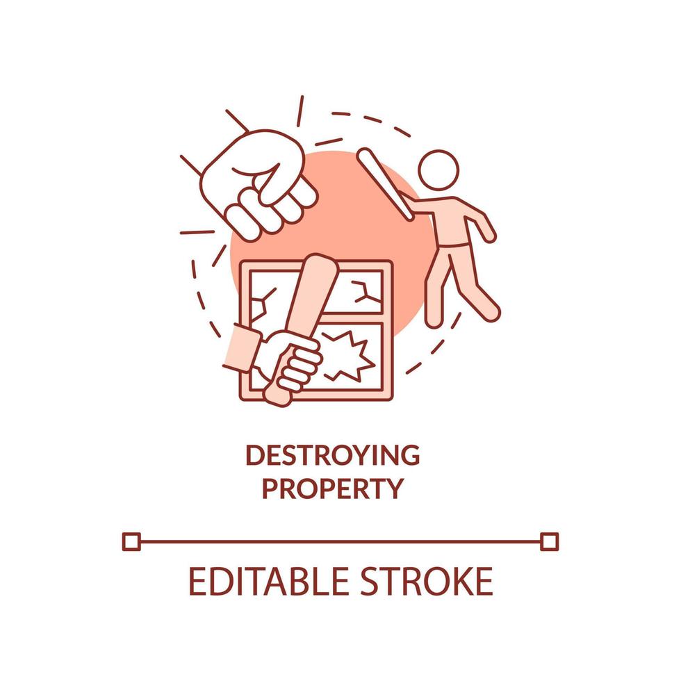 Destroying property terracotta concept icon. Intense anger. Teenager mental issues abstract idea thin line illustration. Isolated outline drawing. Editable stroke. Arial, Myriad Pro-Bold fonts used vector