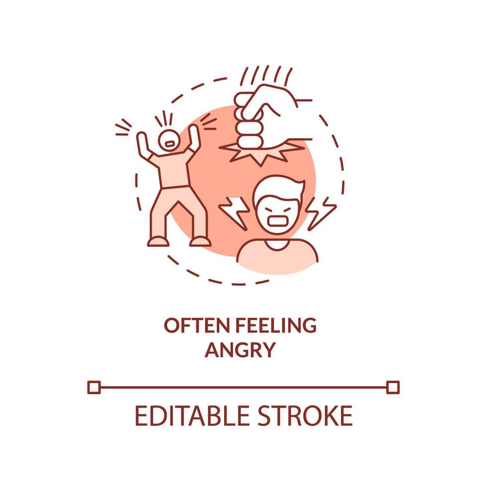 Often feeling angry terracotta concept icon. Increased moodiness in teens abstract idea thin line illustration. Isolated outline drawing. Editable stroke. Arial, Myriad Pro-Bold fonts used vector