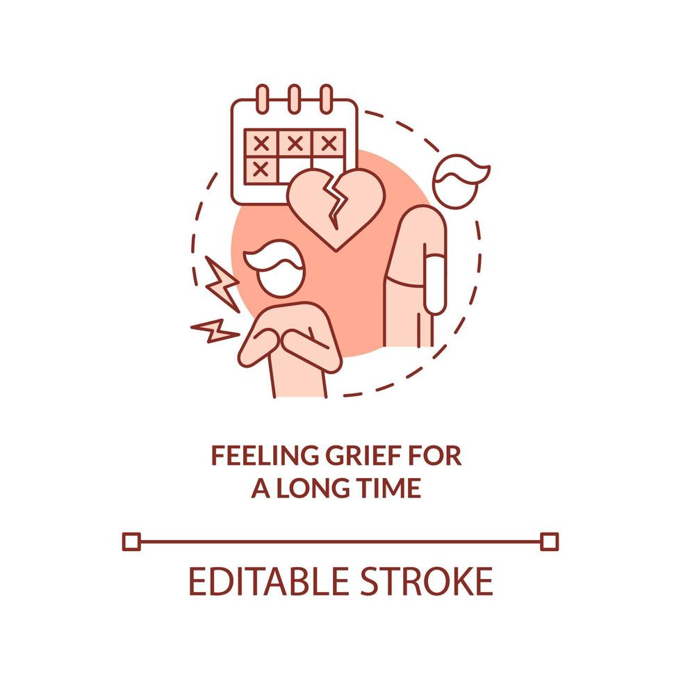 Feeling grief for long time terracotta concept icon. Pathological grief disorder abstract idea thin line illustration. Isolated outline drawing. Editable stroke. Arial, Myriad Pro-Bold fonts used vector