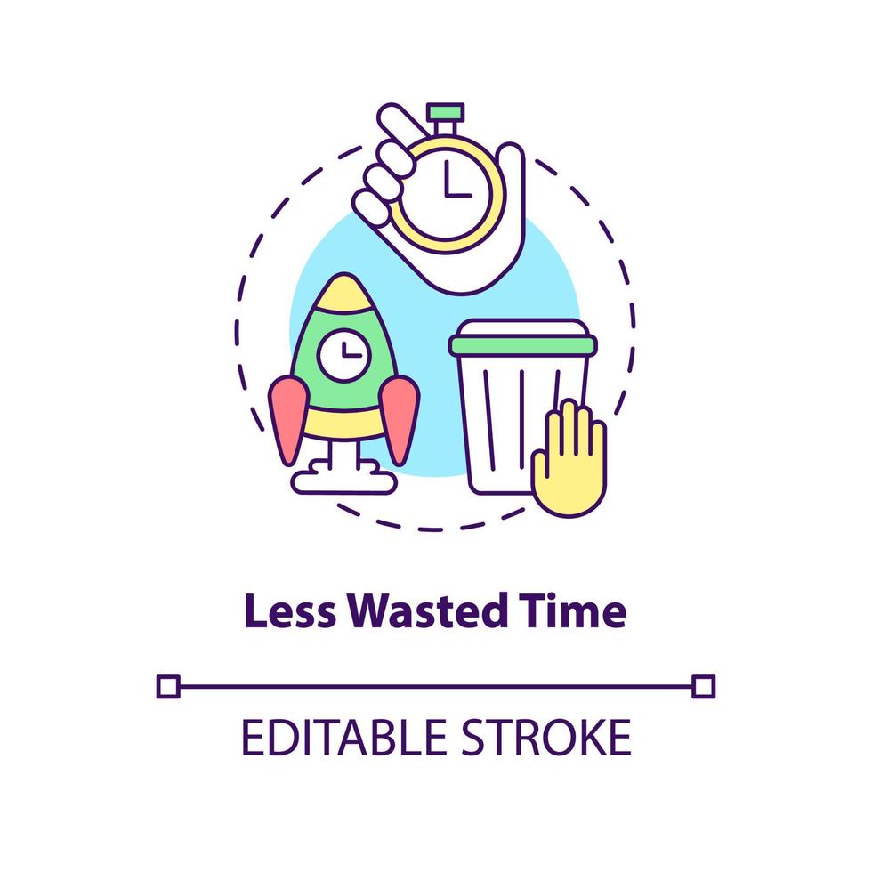 Less wasted time concept icon. Faster decisions. Benefits of BPA in banking abstract idea thin line illustration. Isolated outline drawing. Editable stroke. Arial, Myriad Pro-Bold fonts used vector