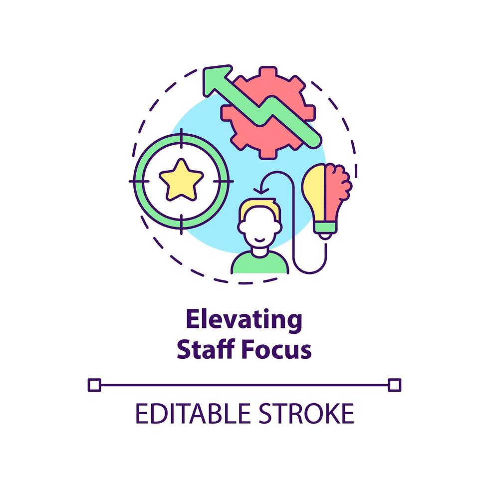 Elevating staff focus concept icon. Automated process. Benefits of BPA in banking abstract idea thin line illustration. Isolated outline drawing. Editable stroke. Arial, Myriad Pro-Bold fonts used vector