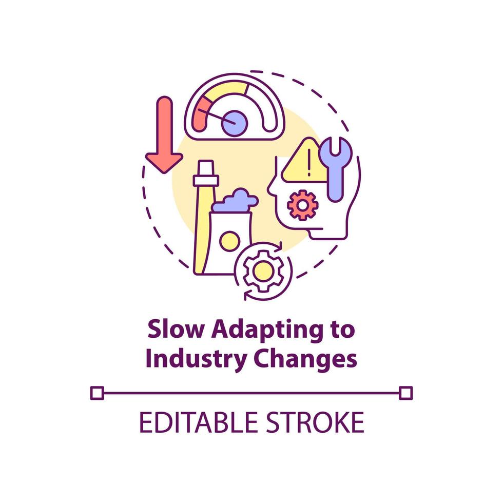 Slow adapting to industry changes concept icon. Compatibility issue. BPA challenges abstract idea thin line illustration. Isolated outline drawing. Editable stroke. Arial, Myriad Pro-Bold fonts used vector
