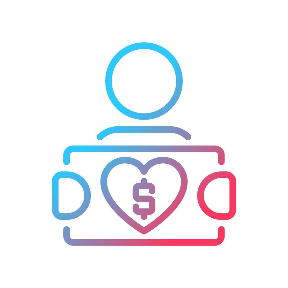 Fundraiser gradient linear vector icon. Soliciting potential donors. Raising money for charity campaign. Thin line color symbol. Modern style pictogram. Vector isolated outline drawing