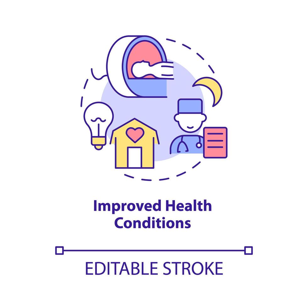 Improved health conditions concept icon. Benefits of energy services abstract idea thin line illustration. Isolated outline drawing. Editable stroke.  vector