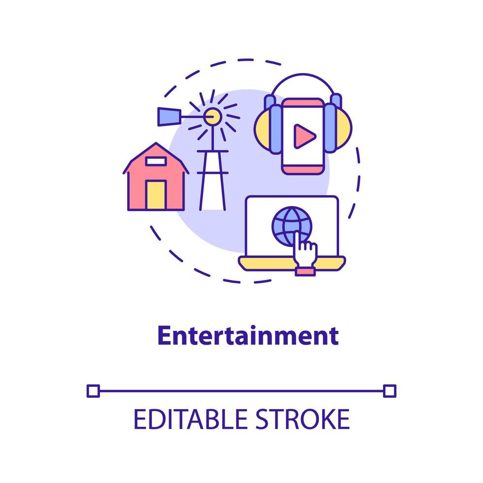 Entertainment concept icon. Rural electrification. Energy services benefits abstract idea thin line illustration. Isolated outline drawing. Editable stroke. vector