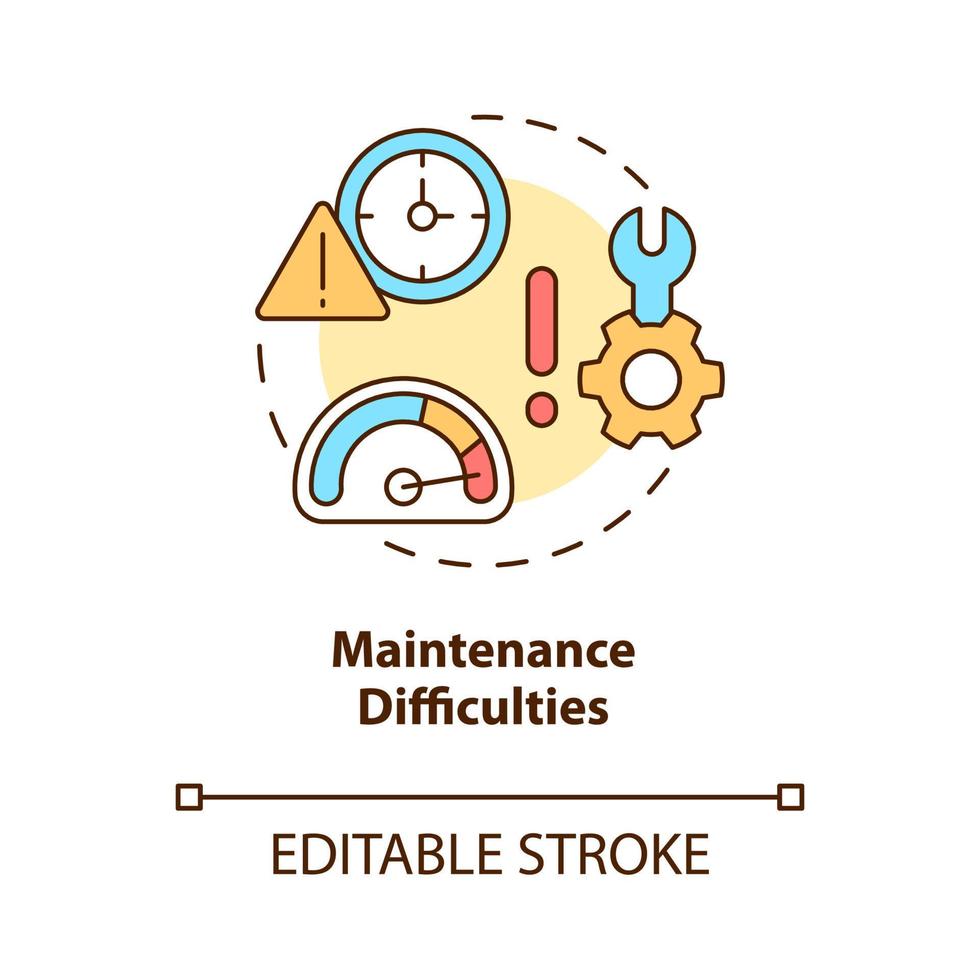 Maintenance difficulties concept icon. Rural electrification obstacles abstract idea thin line illustration. Isolated outline drawing. Editable stroke. vector