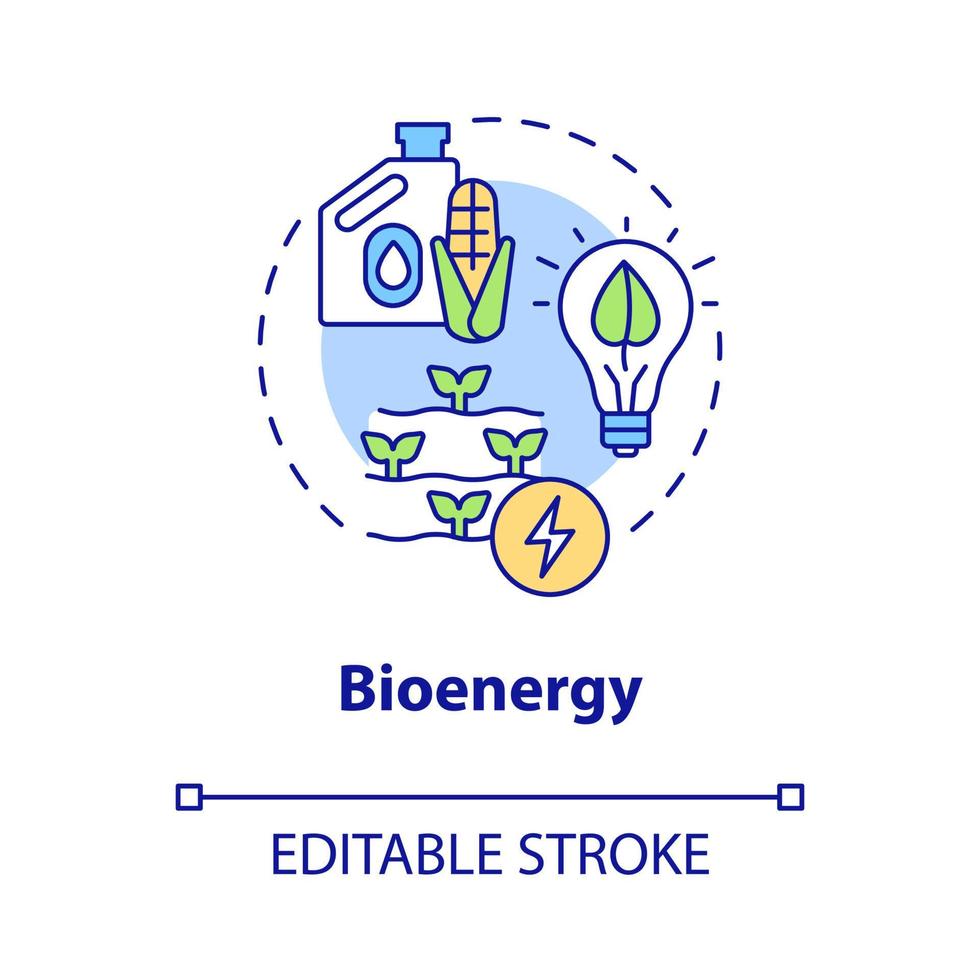 Bioenergy concept icon. Biomass and biofuel. Rural electrification technology abstract idea thin line illustration. Isolated outline drawing. Editable stroke. vector