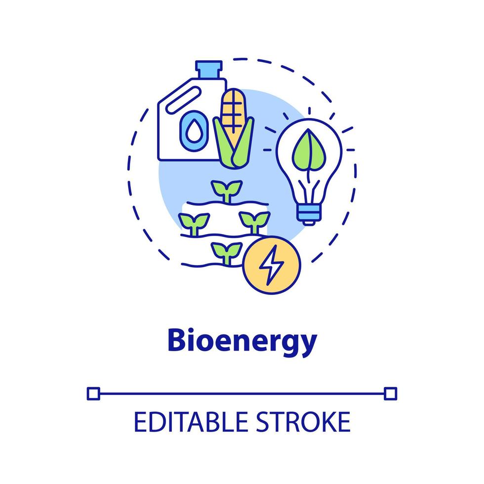 icono del concepto de bioenergía. biomasa y biocombustibles. tecnología de electrificación rural idea abstracta ilustración de línea delgada. dibujo de contorno aislado. trazo editable. roboto-medium, innumerables fuentes pro-bold utilizadas vector