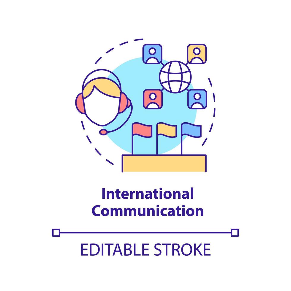 icono del concepto de comunicación internacional. mejorar las relaciones interculturales idea abstracta ilustración de línea delgada. dibujo de contorno aislado. trazo editable. arial, innumerables fuentes pro-bold utilizadas vector