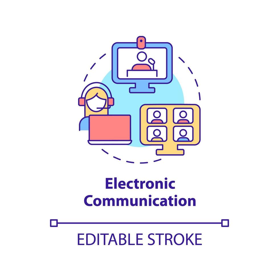 icono del concepto de comunicación electrónica. seminarios en línea y videoconferencias idea abstracta ilustración de línea delgada. dibujo de contorno aislado. trazo editable. arial, innumerables fuentes pro-bold utilizadas vector