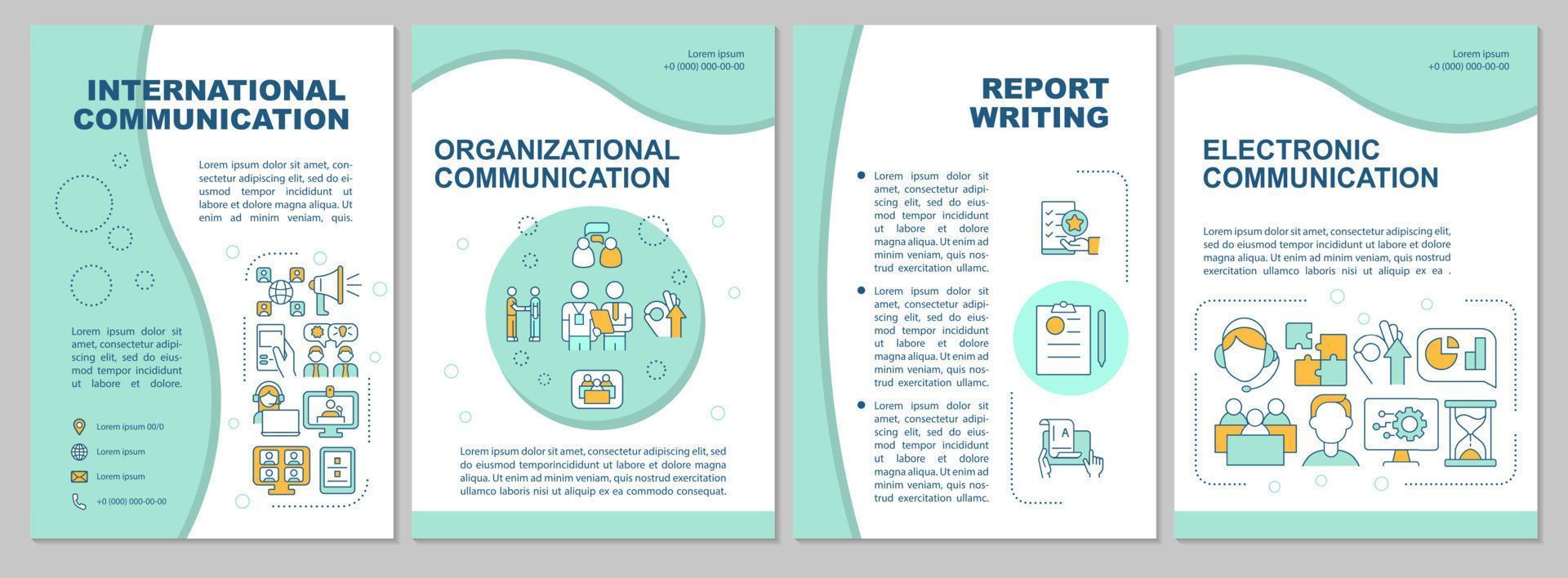 plantilla de folleto de menta de habilidades de comunicación profesional. diseño de impresión de folletos con iconos lineales. diseños vectoriales para presentación, informes anuales, anuncios. arial, innumerables fuentes pro-regulares utilizadas vector