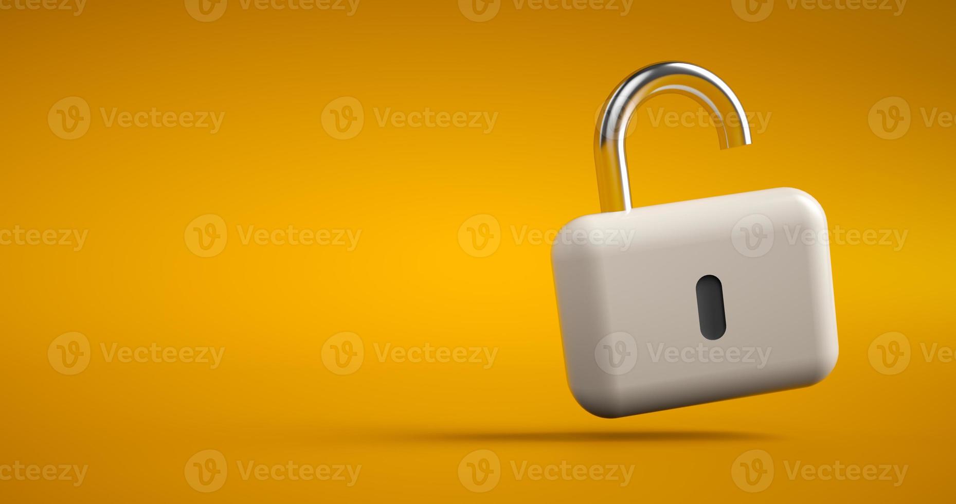 Lock icon. 3d padlock on yellow abstract background. minimal concept. photo