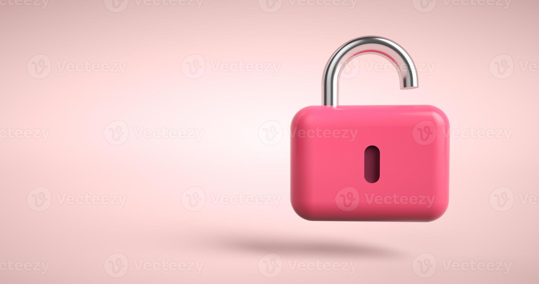 Lock icon. 3d padlock on pink abstract background. minimal concept. photo