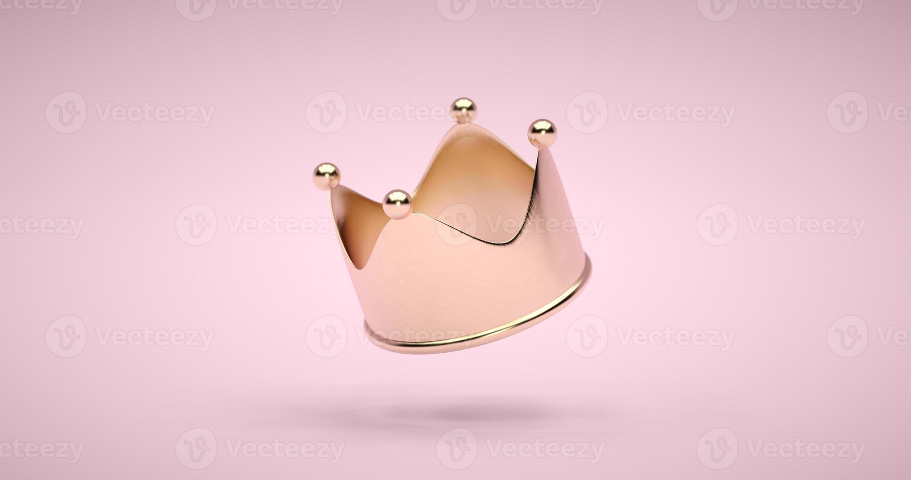 Gold crown on pink background with victory or success concept. Luxury princess crown. 3D Render photo