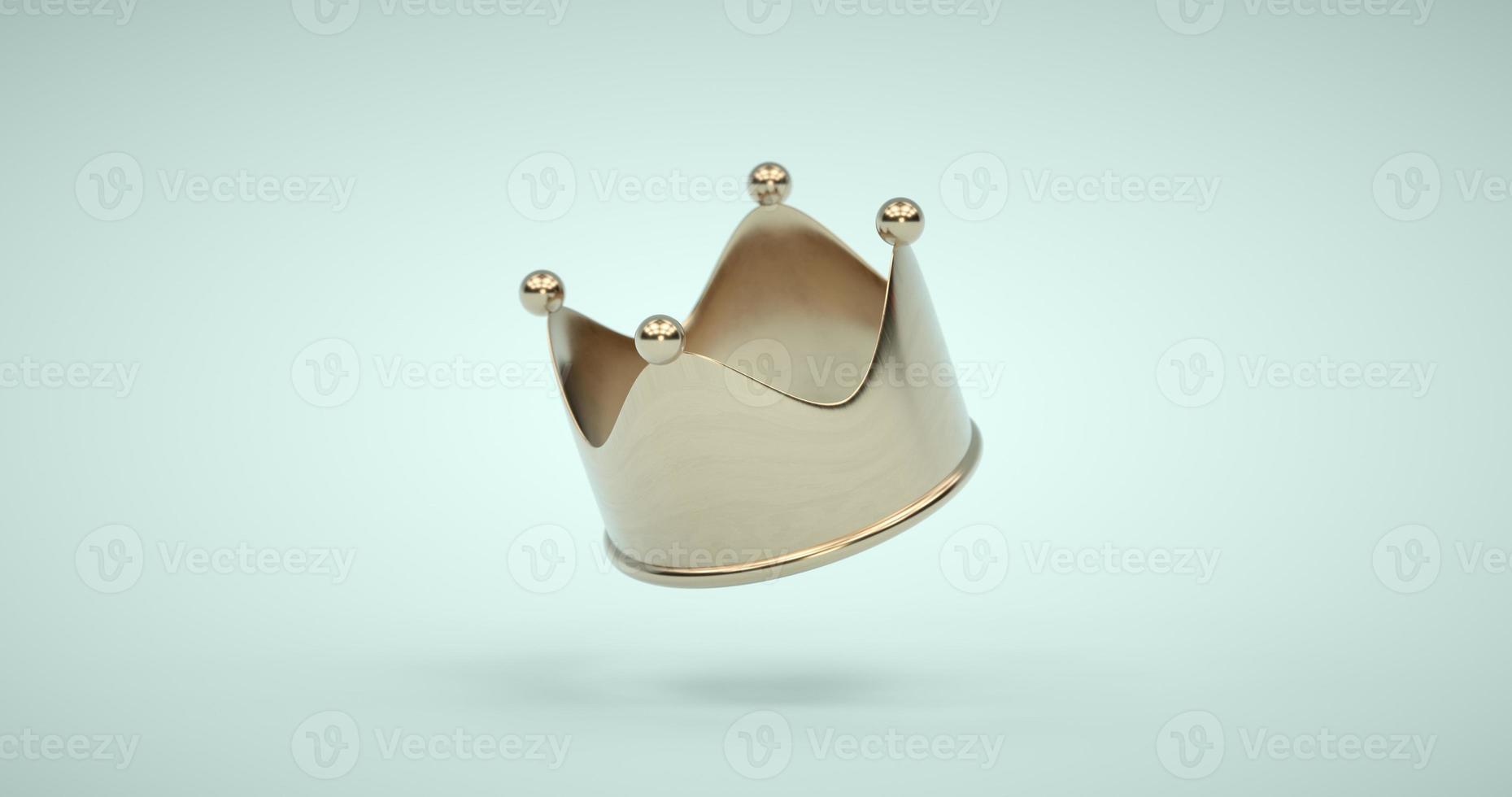 Gold crown on blue background with victory or success concept. Luxury prince crown. 3D Render photo