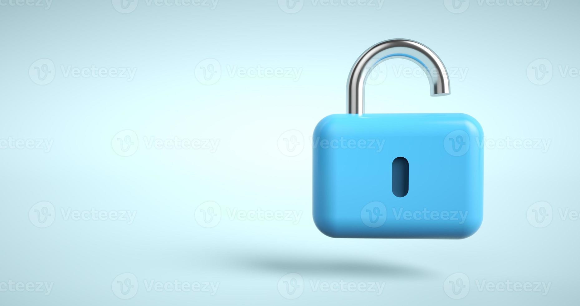 Lock icon. 3d padlock on blue abstract background. minimal concept. photo