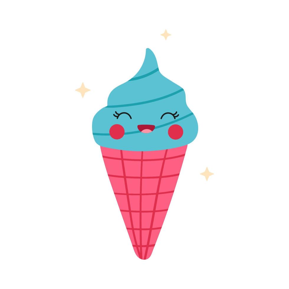 Personaje de dibujos animados kawaii helado aislado sobre fondo blanco. vector