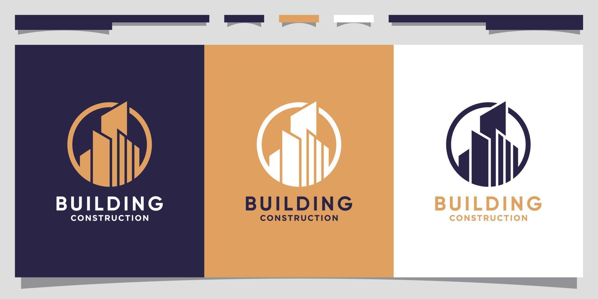 Building logo design for business construction with circle concept Premium Vector