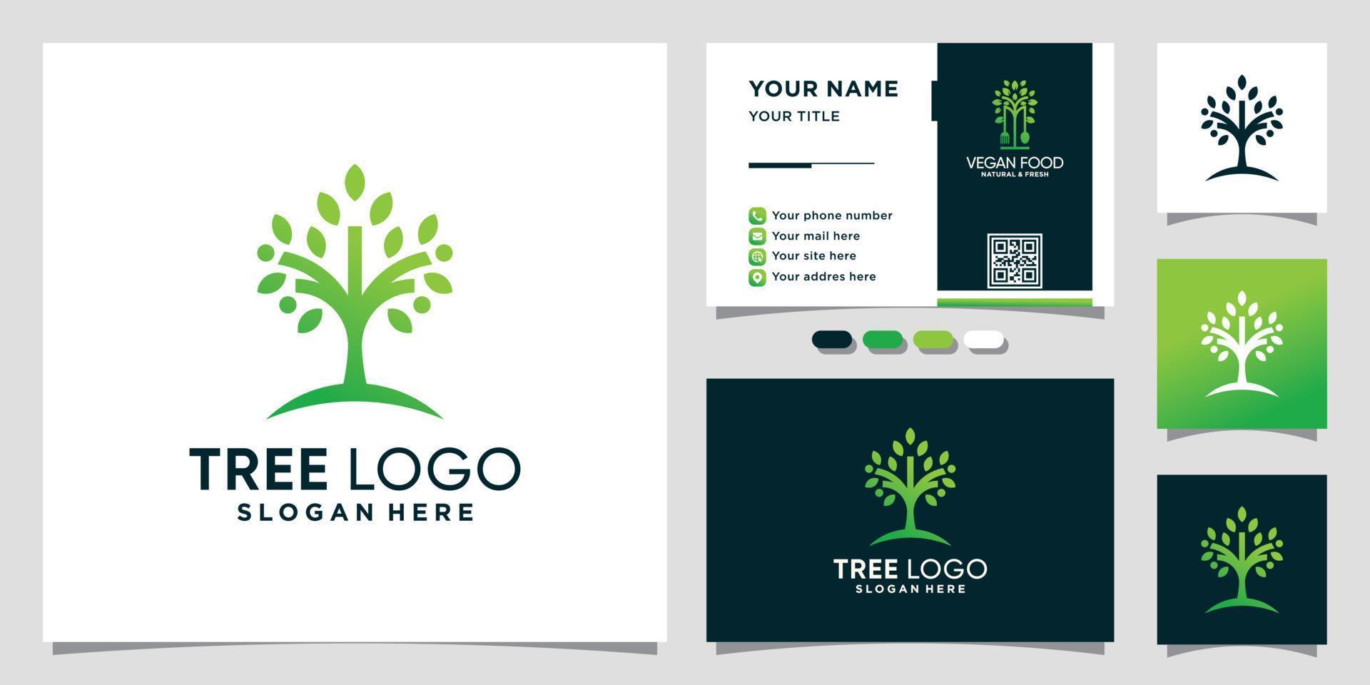 Tree nature logo with unique concept and business card design Premium Vector