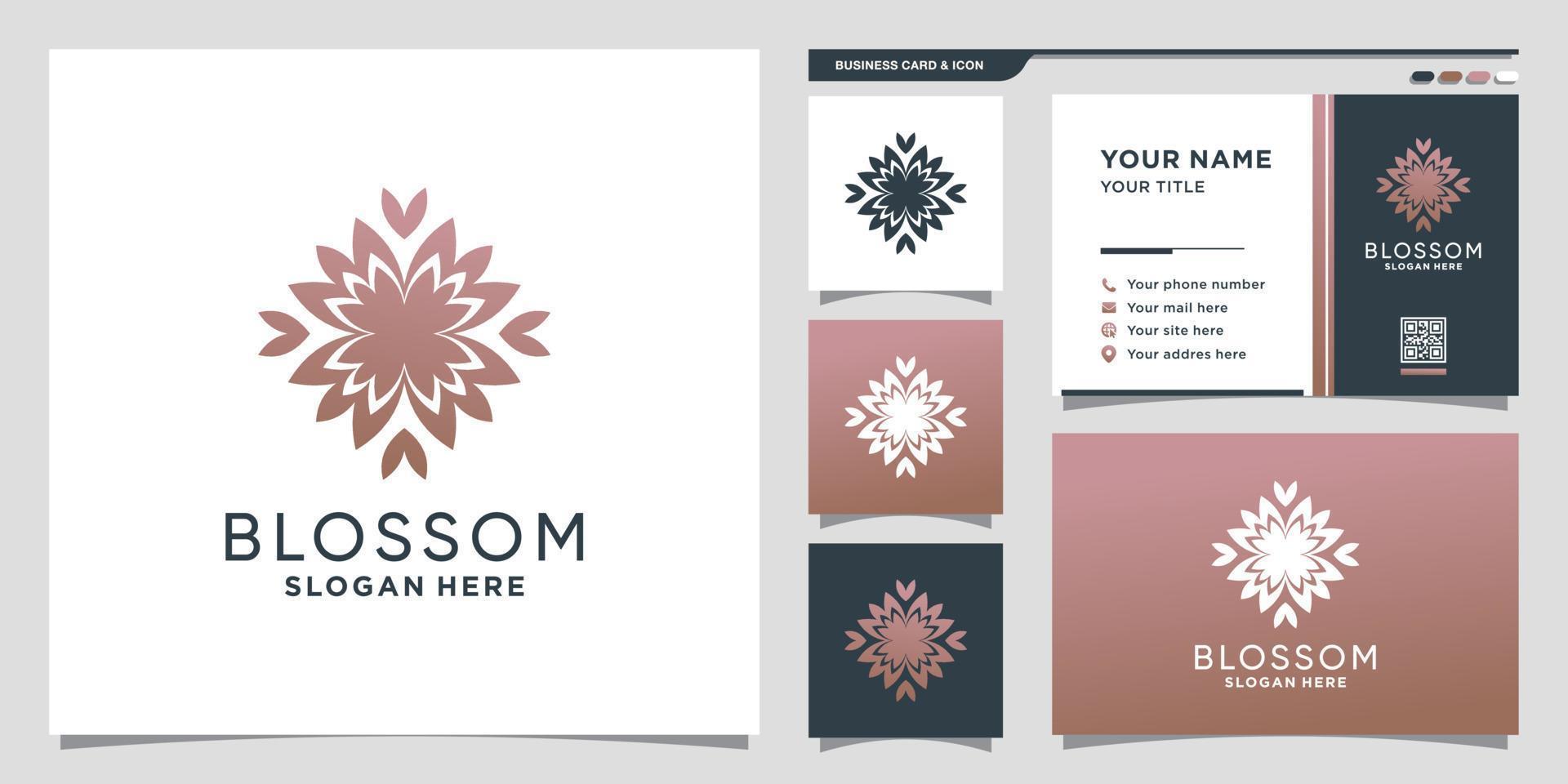 Flower beauty logo with creative concept and business card design Premium Vector