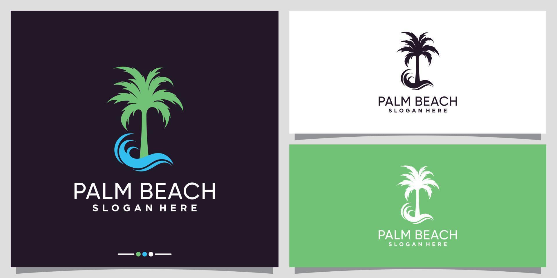 diseño de logotipo de palma y playa con vector premium de concepto creativo