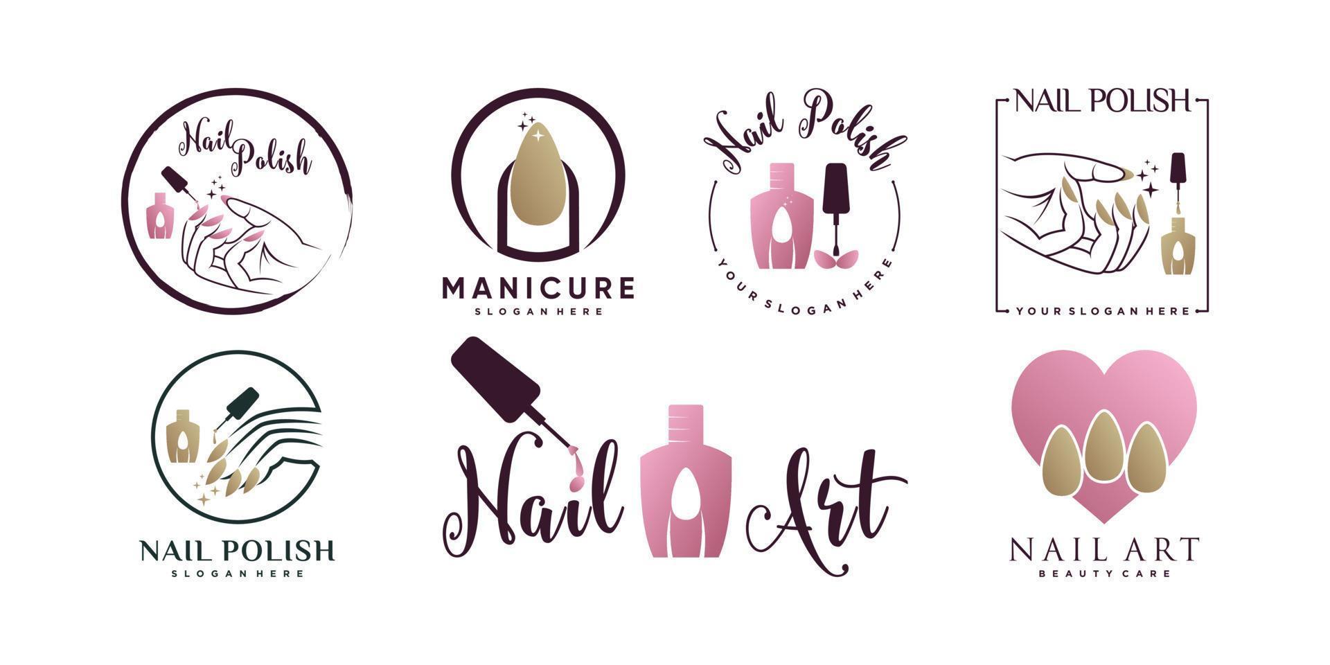 conjunto de plantilla de diseño de logotipo de esmalte de uñas de colección con vector premium de concepto creativo