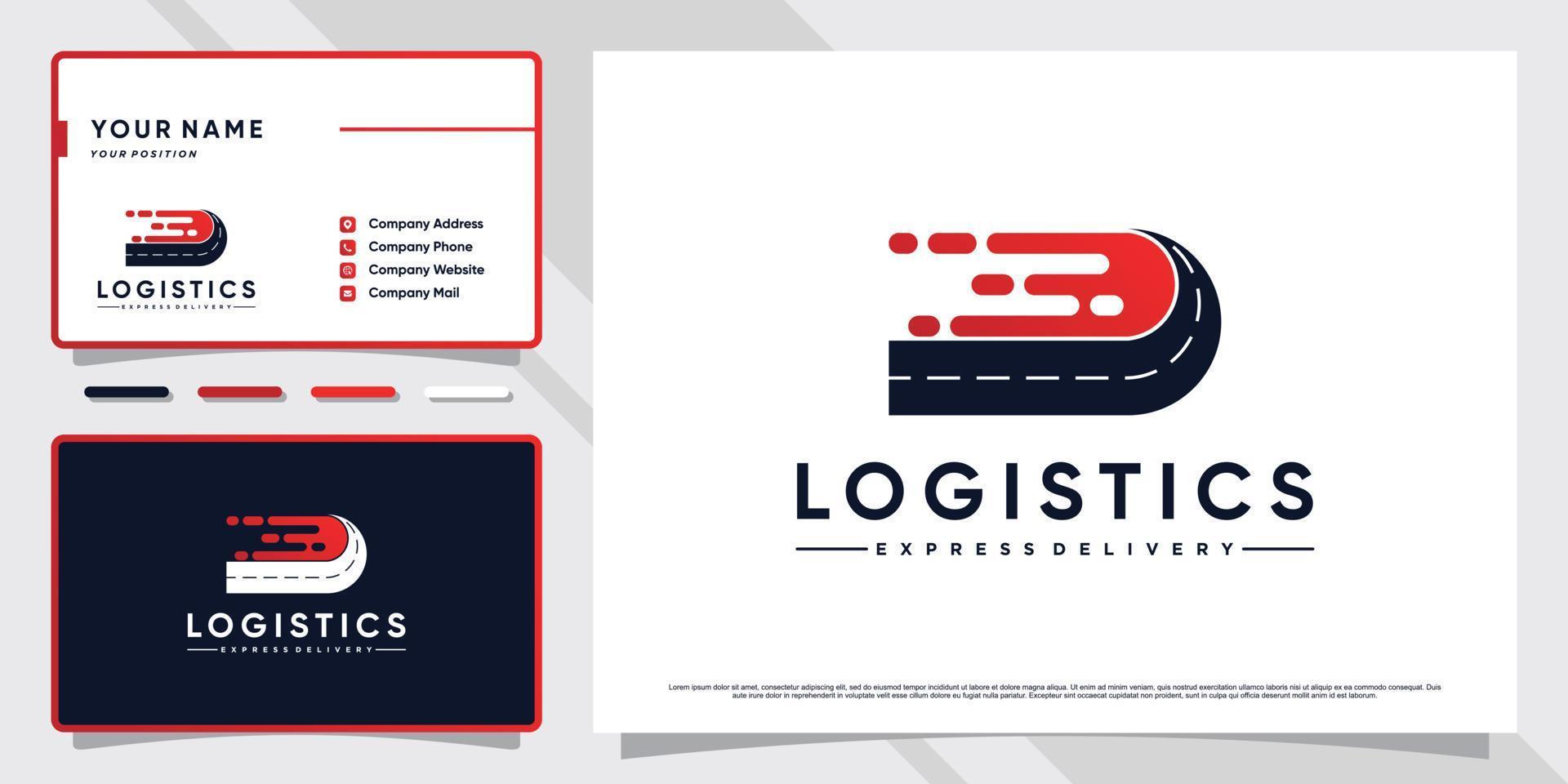 diseño de logotipo de entrega logística con concepto creativo y vector premium de diseño de tarjeta de visita
