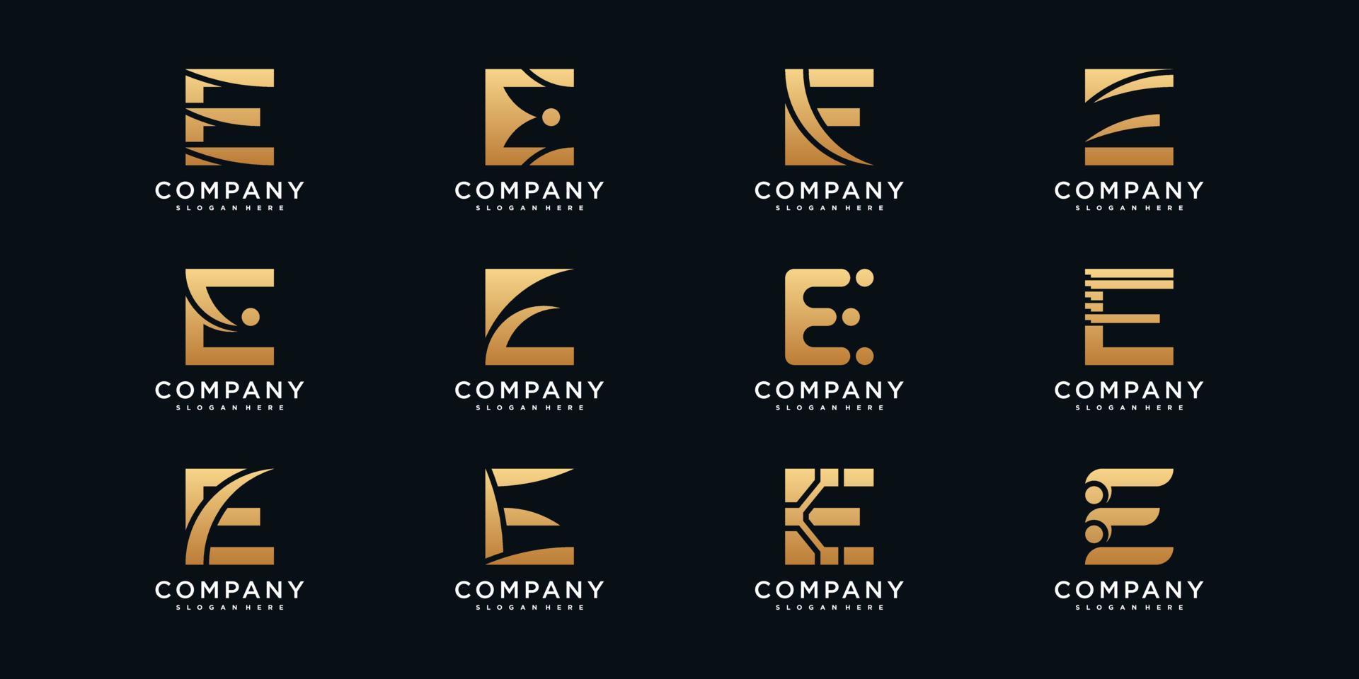 Set of creative monogram logo design initial letter e with golden style color Premium Vector