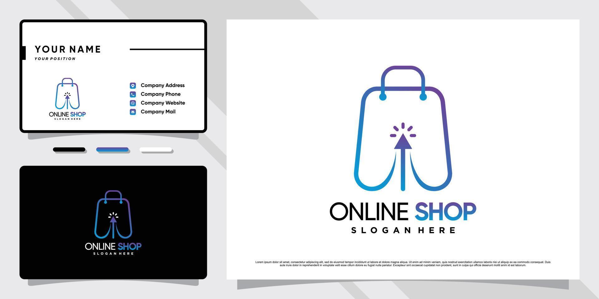 Online shop logo design template with creative concept and business card design Premium Vector