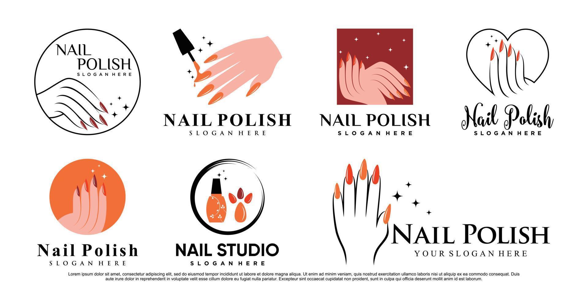 plantilla de diseño de logotipo de conjunto de iconos de esmalte de uñas con vector premium de elemento creativo