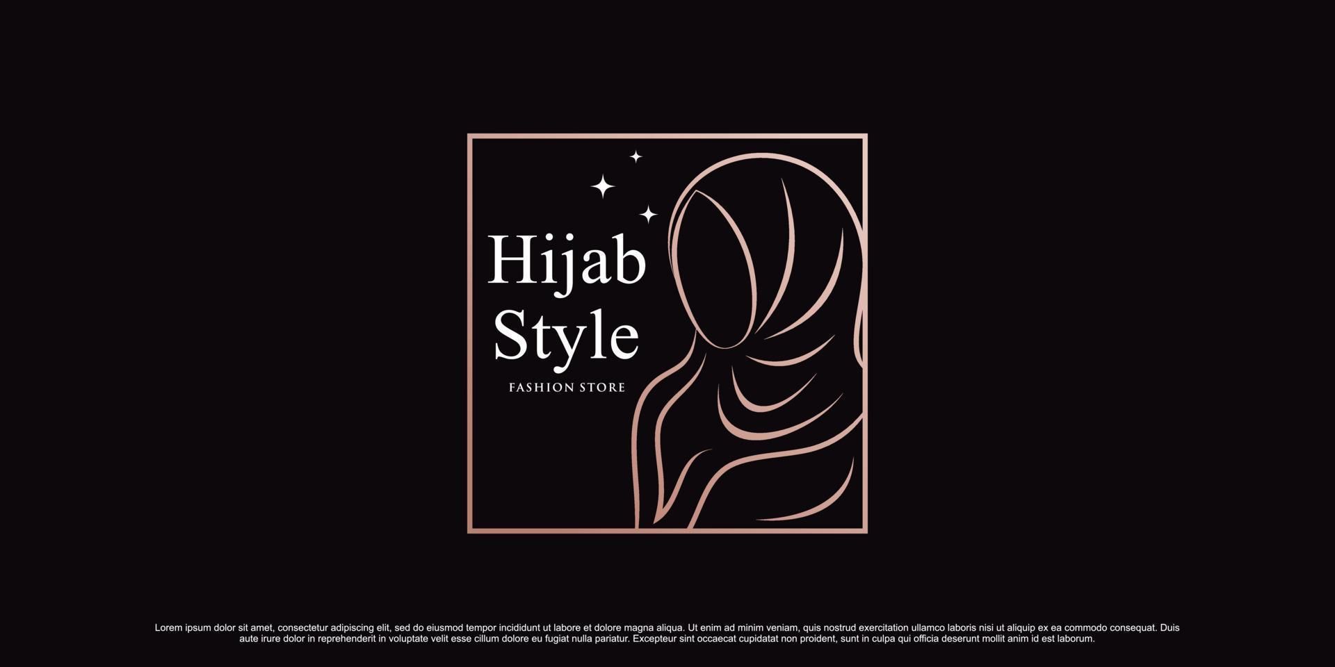 Hijab logo design template with line art style and square concept Premium Vector