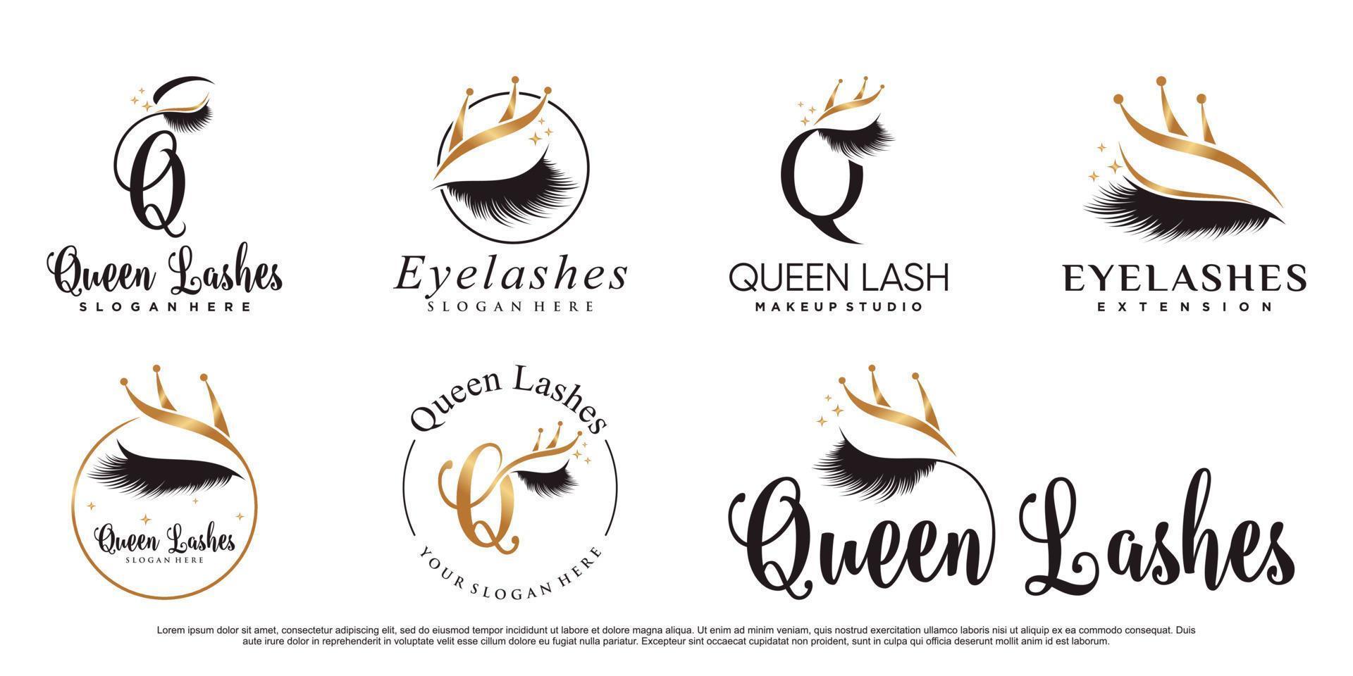 Set of queen lashes logo design template with creative modern concept Premium Vector