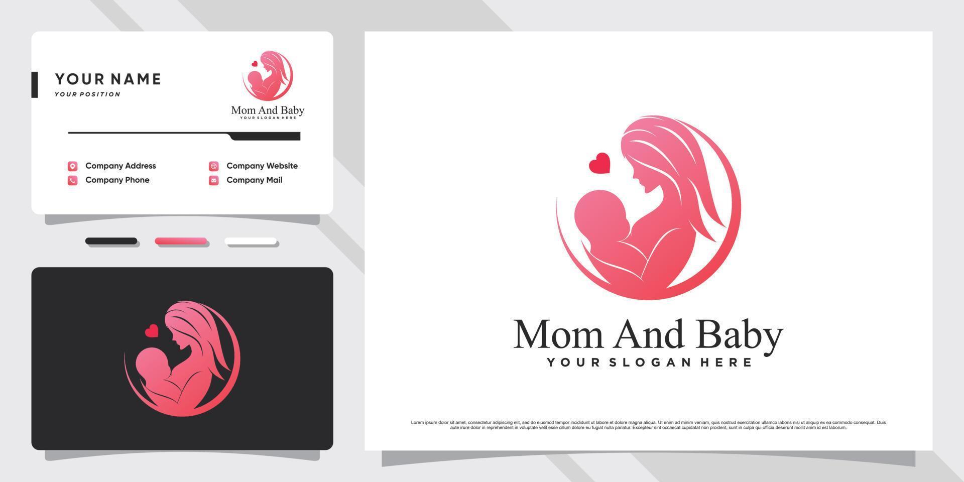 Mom and baby logo with creative element and business card design Premium Vector