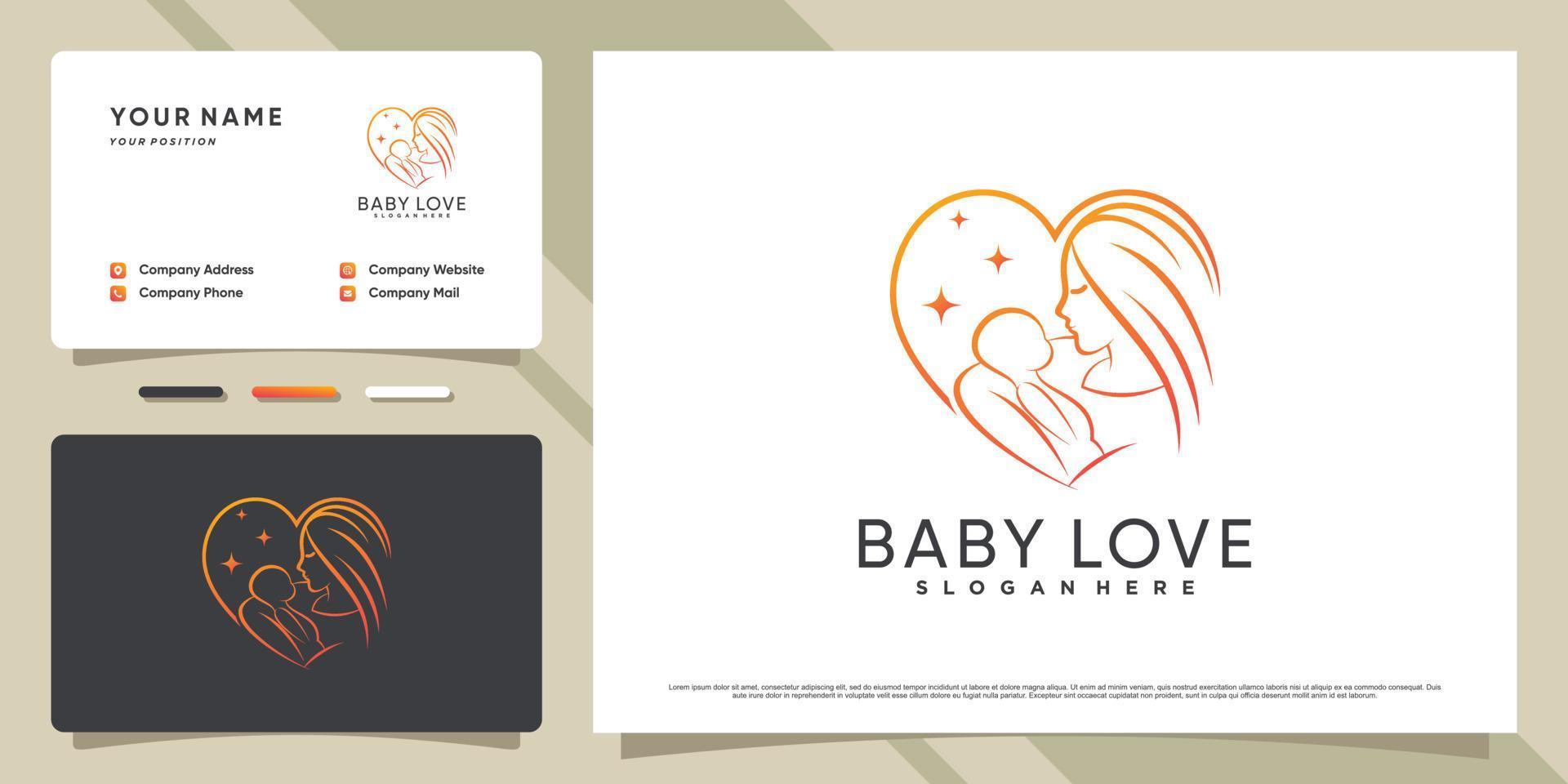 logotipo de bebé con estilo de corazón o amor y diseño de tarjeta de visita vector premium