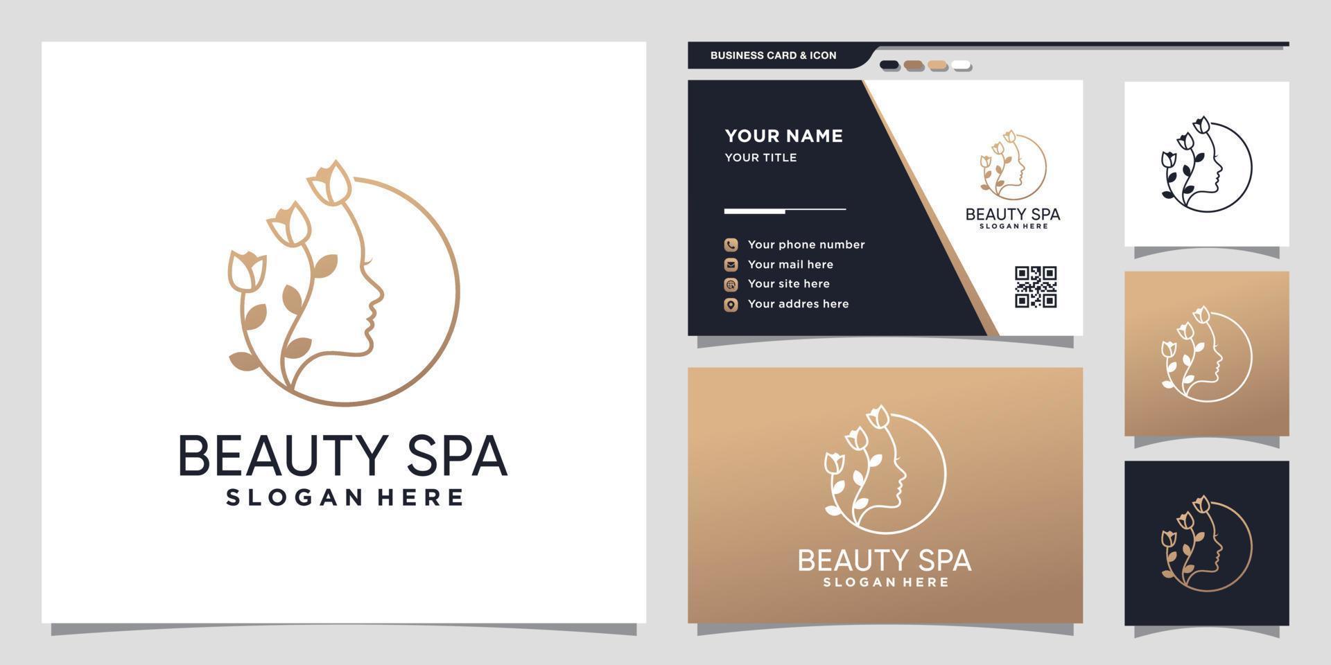 Beauty and spa logo with line art style and business card design Premium Vector