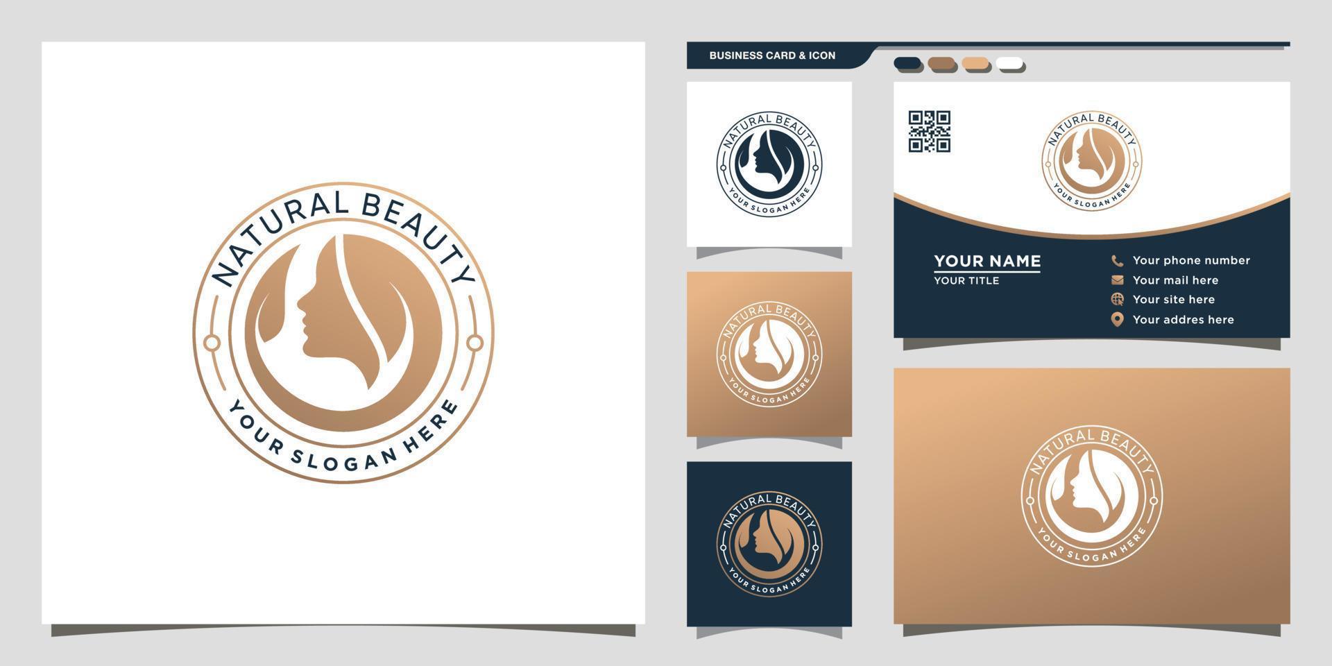 logotipo de belleza natural con concepto moderno único y vector premium de diseño de tarjeta de visita