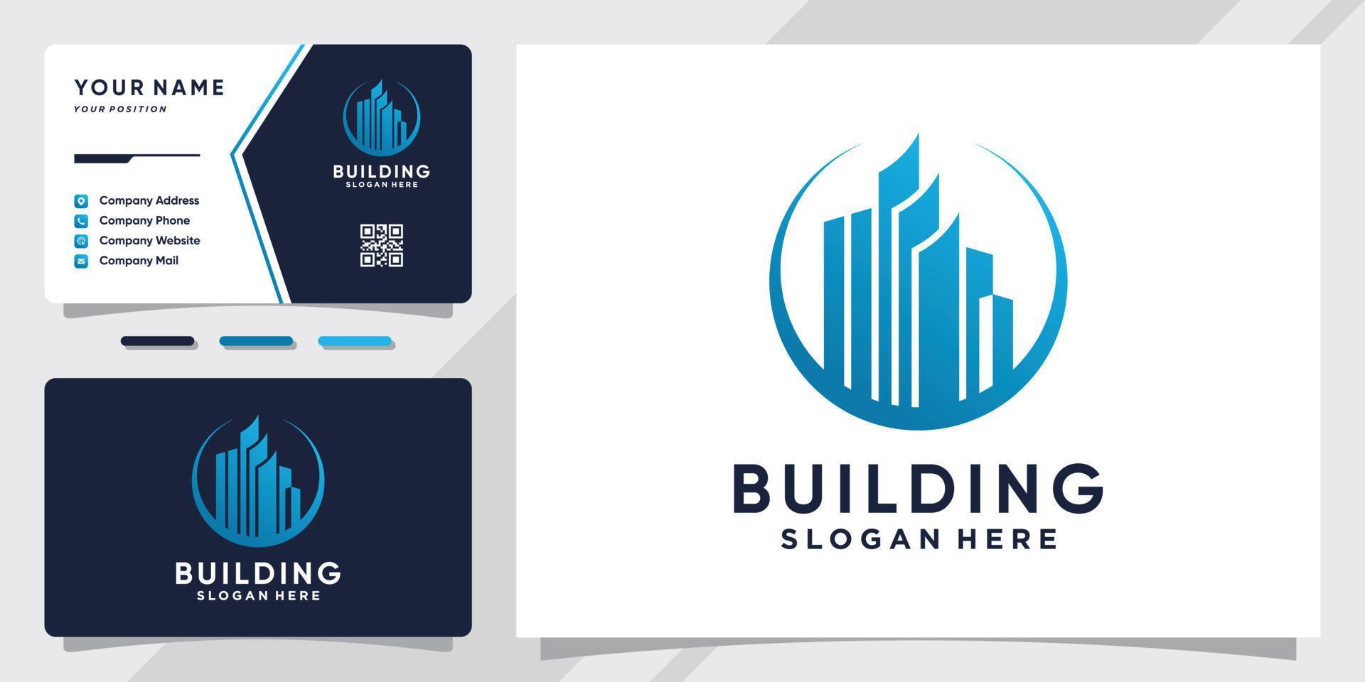 Building logo inspiration for business construction with unique concept and business card design Premium Vector