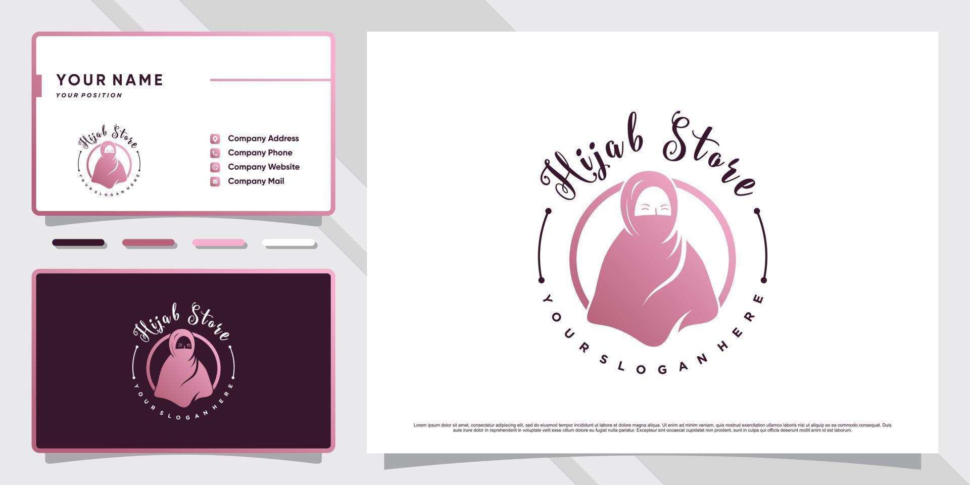 Muslim fashion hijab store logo with unique concept and business card design Premium Vector