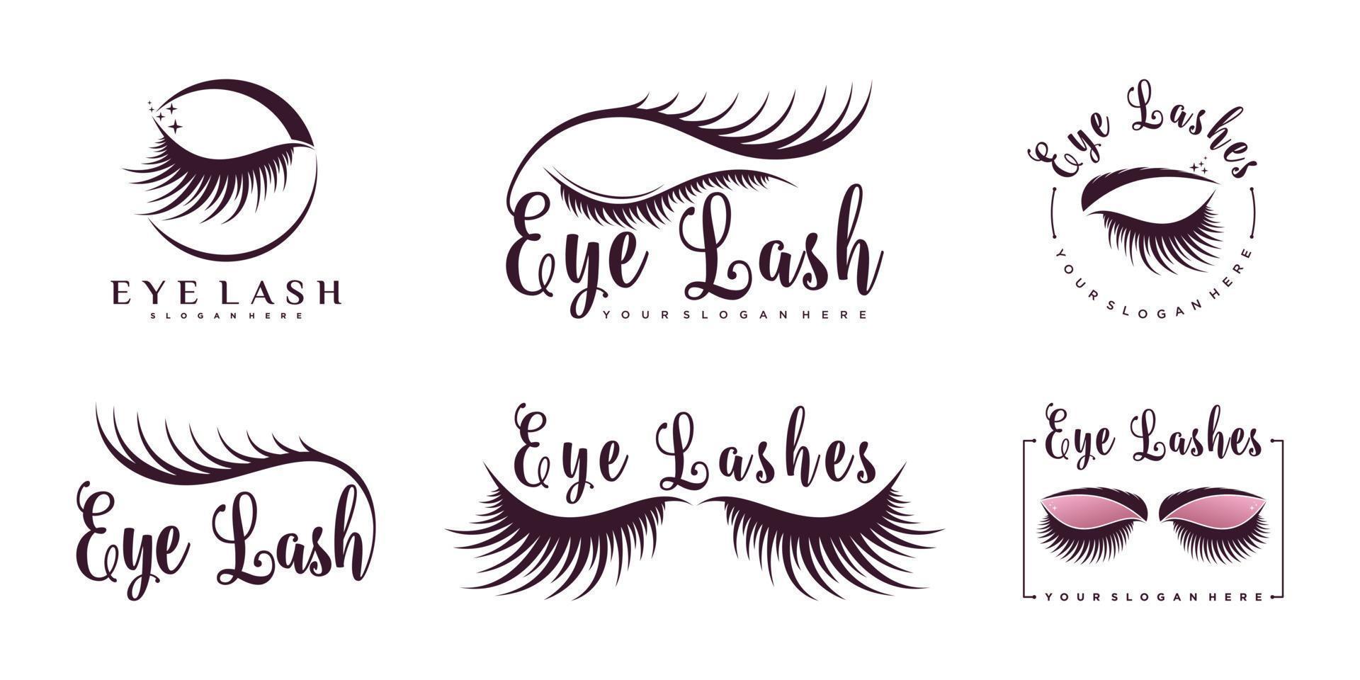 Set of collection beauty eyelash logo design for inspiration with line art style Premium Vector