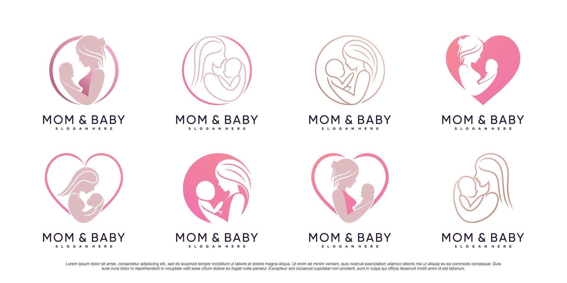 Set bundle of mom and baby logo design template with creative element Premium Vector