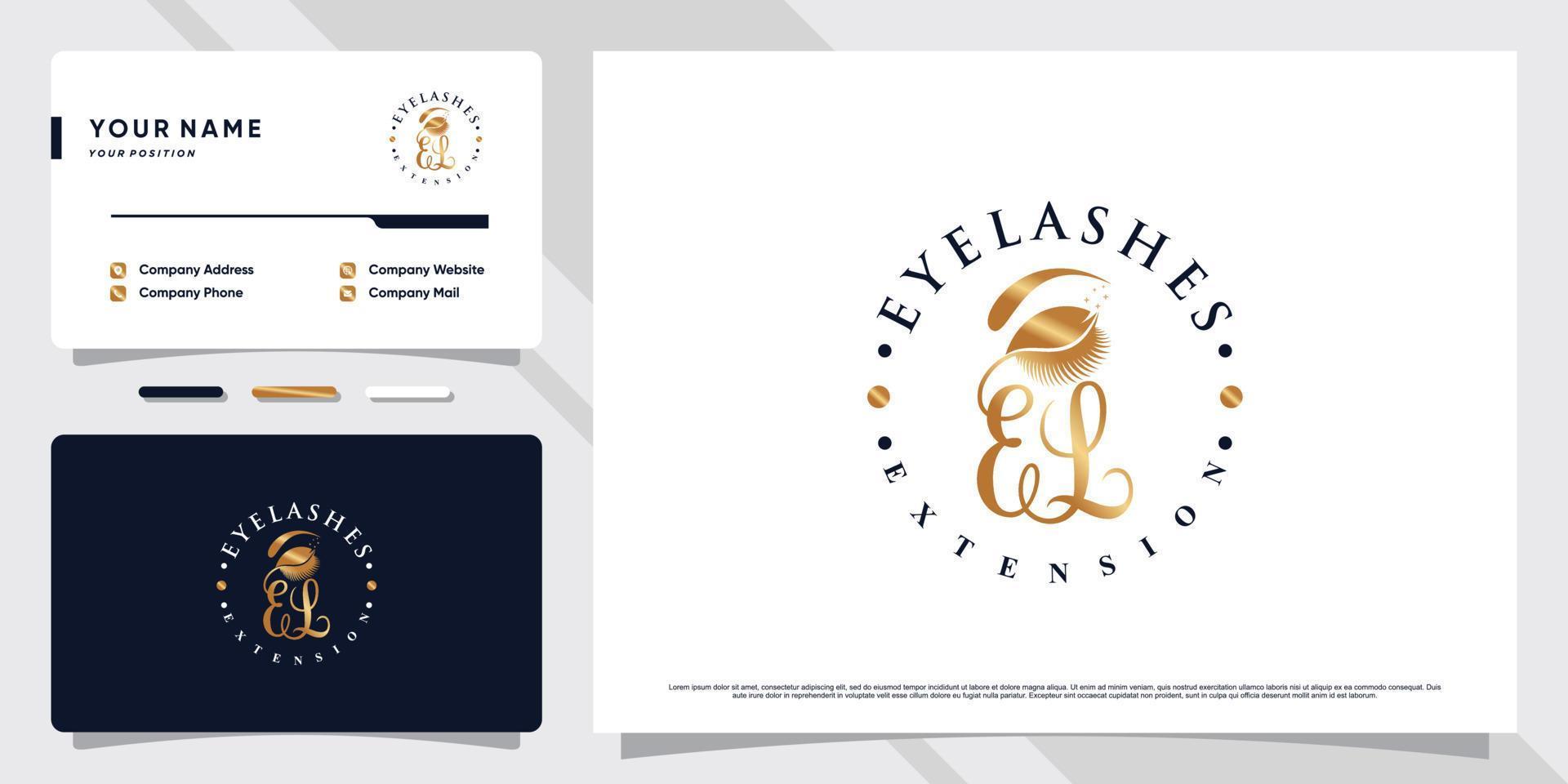 Eyelashes extension logo with initial letter el and business card design Premium Vector