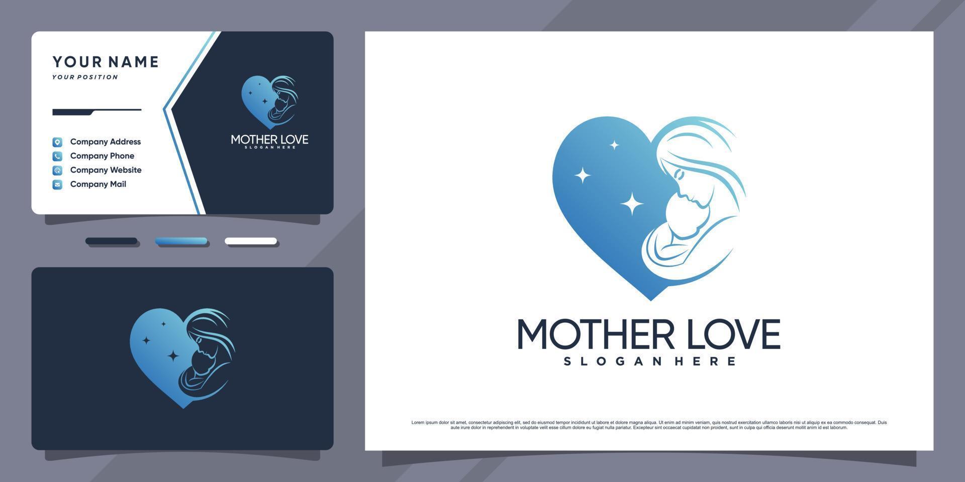 Mother and baby logo with heart or love concept and business card design Premium Vector